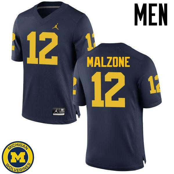 Mens Michigan Wolverines #12 Alex Malzone Navy Fashion Football Jersey